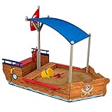 KidKraft Piratenschiff Sandkasten aus Holz mit Abdeckung, Sandkasten mit Dach, Outdoor Spiele für...